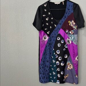 Rebecca Taylor 100% Silk Colorblock Patchwork Dress in Purple & Black Size 2